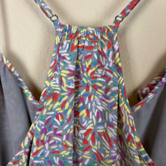 BCBGeneration Gray with Multicolored Design Racerback Dress w/ Smocked Waistband - Picture 8 of 11